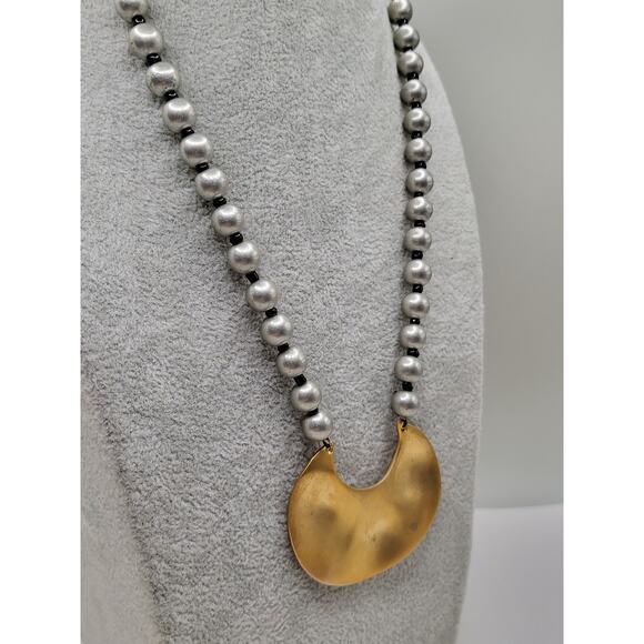 Express Matte Gold & Silver Tone Beaded Statement Necklace - Picture 4 of 9